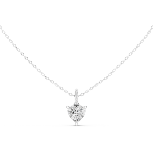 Heart-cut diamond solitaire pendant necklace in 935 silver

Elegant white gold necklace featuring heart-cut diamond

Romantic women’s pendant with solitaire heart-shaped diamond