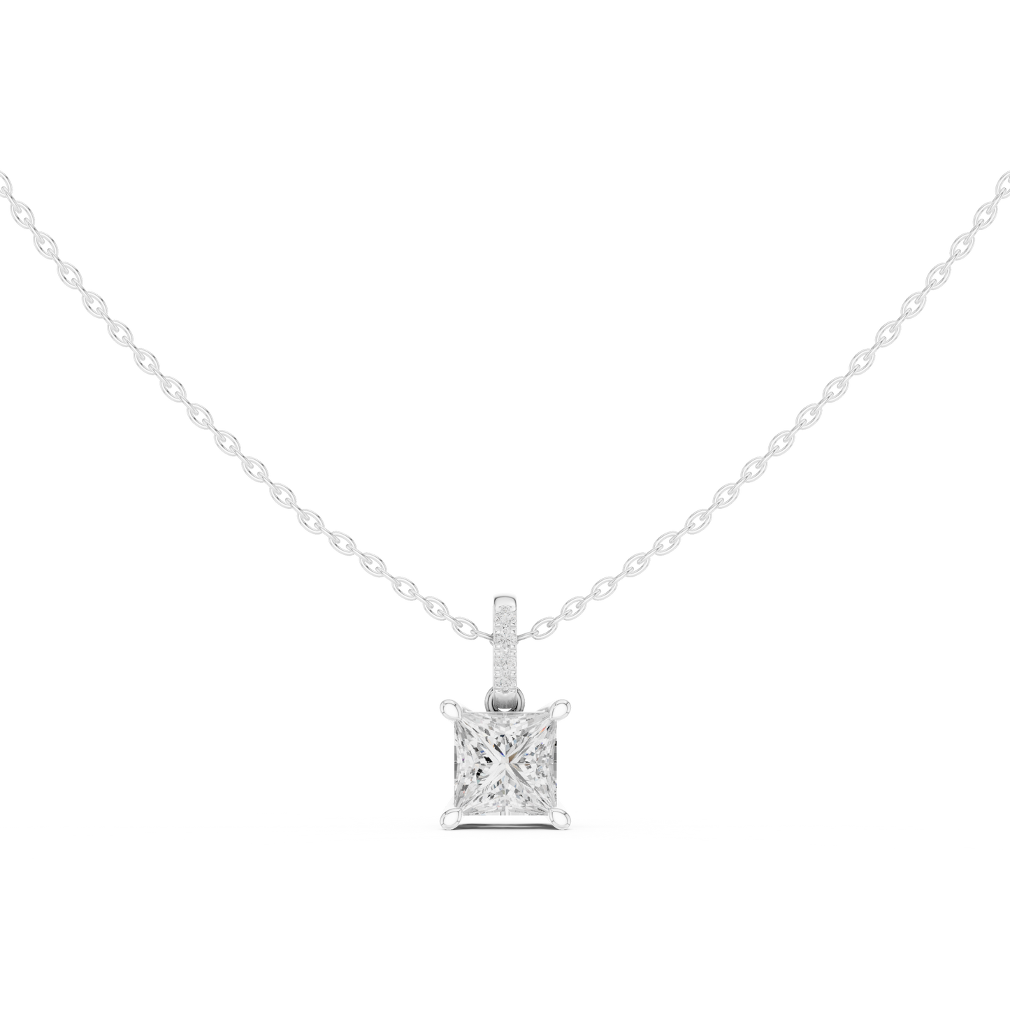Princess-cut solitaire diamond pendant in 935 silver

Elegant white gold necklace with princess-cut diamond

Modern women’s pendant featuring solitaire princess-cut diamond