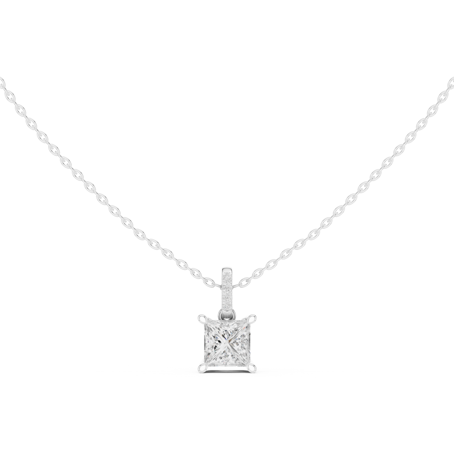 Princess-cut solitaire diamond pendant in 935 silver

Elegant white gold necklace with princess-cut diamond

Modern women’s pendant featuring solitaire princess-cut diamond