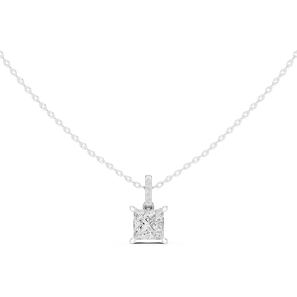 Princess-cut solitaire diamond pendant in 935 silver

Elegant white gold necklace with princess-cut diamond

Modern women’s pendant featuring solitaire princess-cut diamond