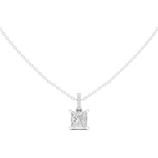Princess-cut solitaire diamond pendant in 935 silver

Elegant white gold necklace with princess-cut diamond

Modern women’s pendant featuring solitaire princess-cut diamond