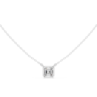 Asscher-cut diamond solitaire pendant in 935 silver

White gold pendant featuring Asscher-cut diamond

Vintage-inspired women’s pendant with solitaire Asscher-cut diamond