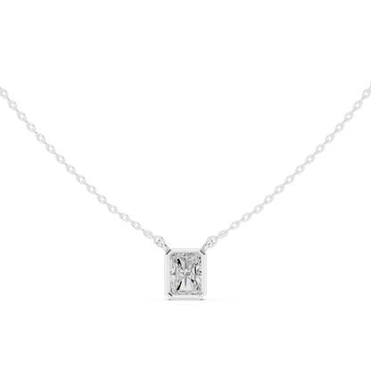 Radiant-cut lab-grown diamond solitaire pendant in 935 silver

White gold pendant featuring bezel-set radiant diamond

Modern women’s pendant with radiant-cut solitaire diamond