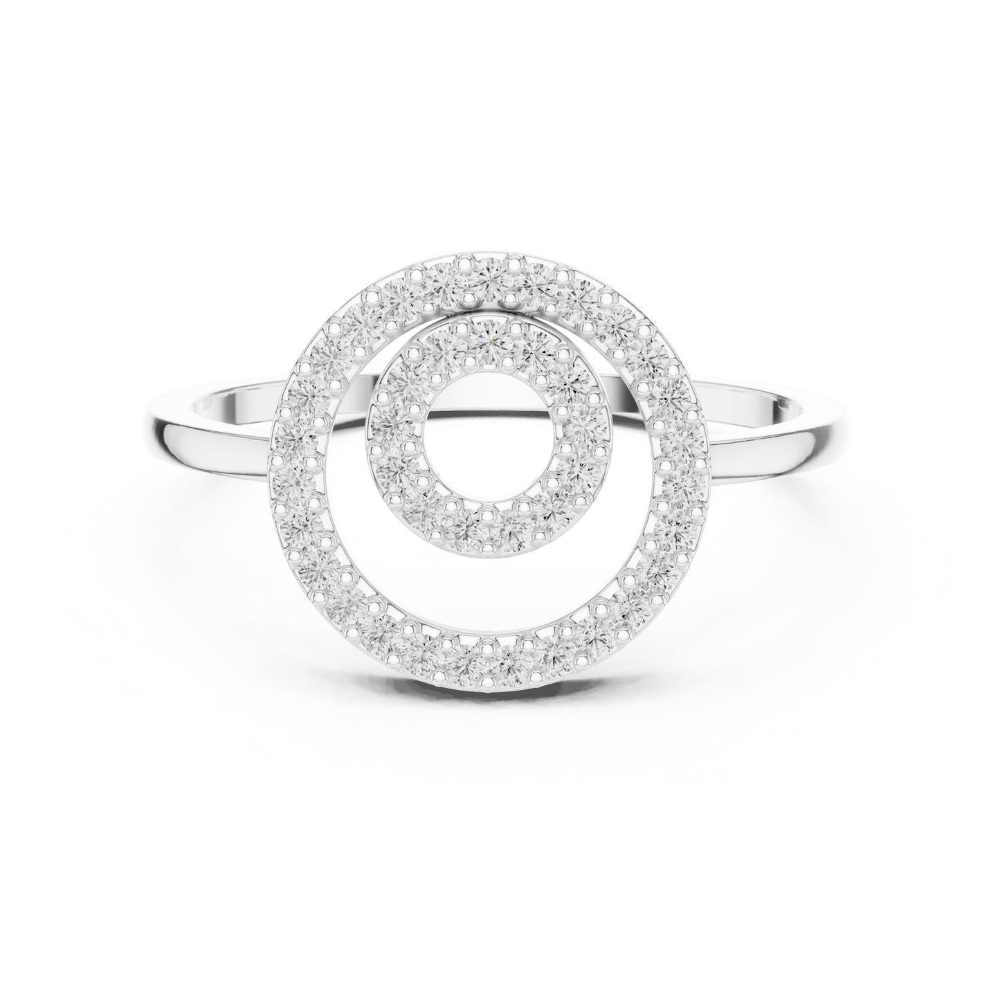 Diamond double circle ring featuring two interlocking circles adorned with sparkling diamonds