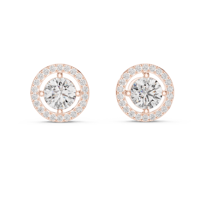 Halo Round Diamond Stud Earrings | Timeless Sparkle Elegance