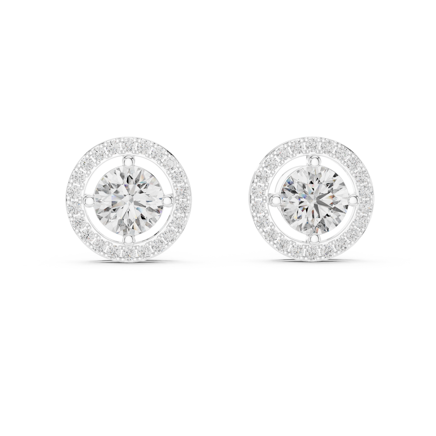 Halo Round Diamond Stud Earrings | Timeless Sparkle Elegance