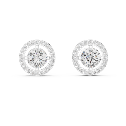 Halo Round Diamond Stud Earrings | Timeless Sparkle Elegance