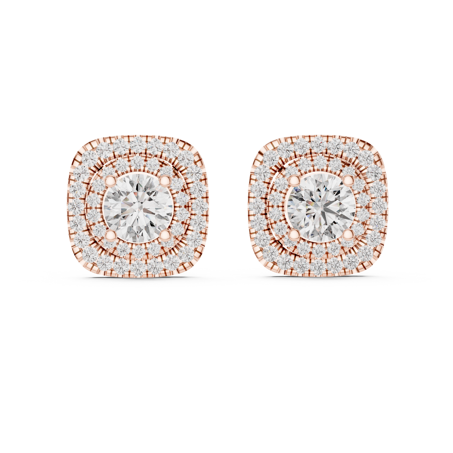 Cushion-Shaped Halo Lab-Grown Diamond Stud Earrings | Silver 935, 14K & 18K Gold