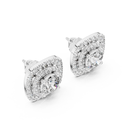 Cushion-Shaped Halo Lab-Grown Diamond Stud Earrings | Silver 935, 14K & 18K Gold