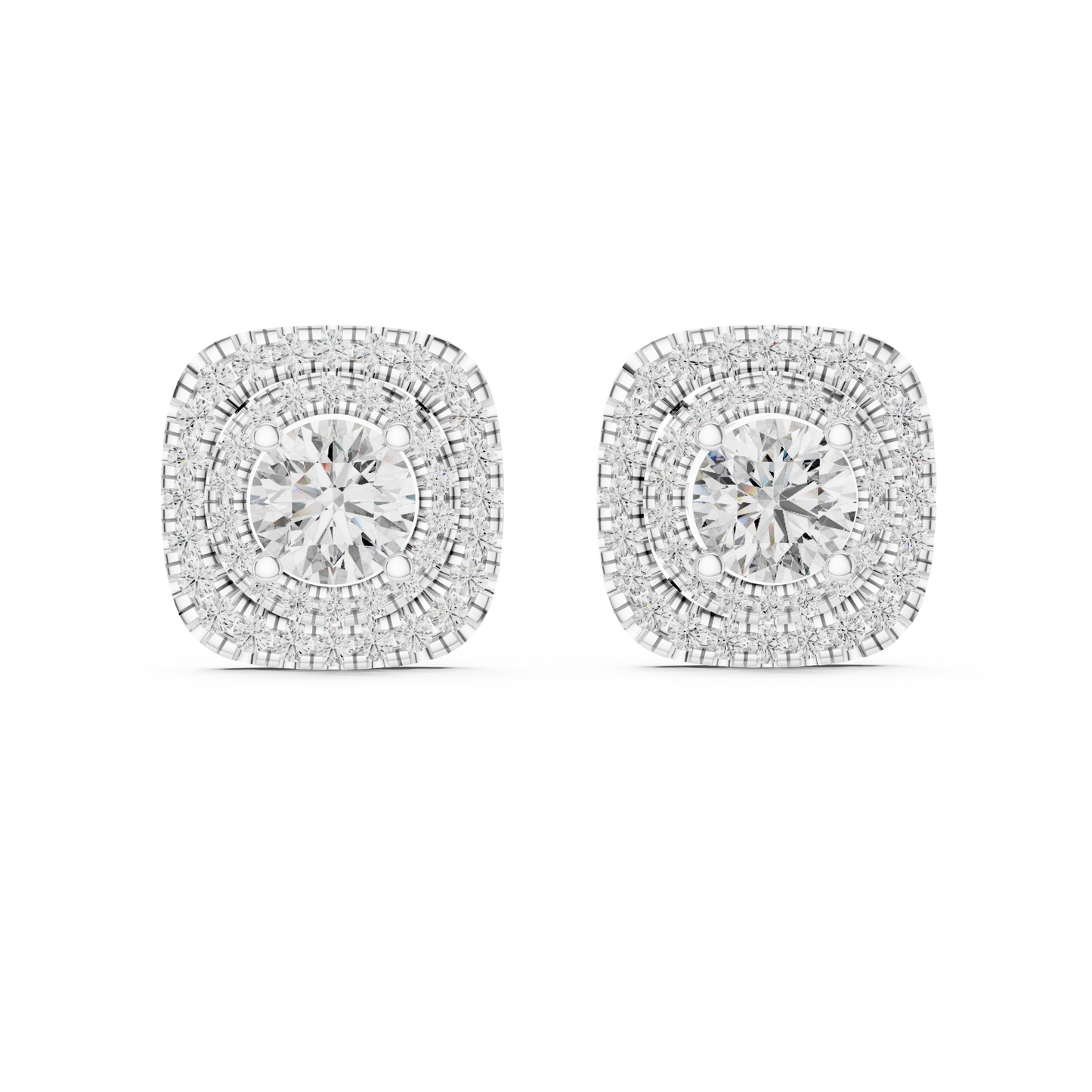 Cushion-Shaped Halo Lab-Grown Diamond Stud Earrings | Silver 935, 14K & 18K Gold