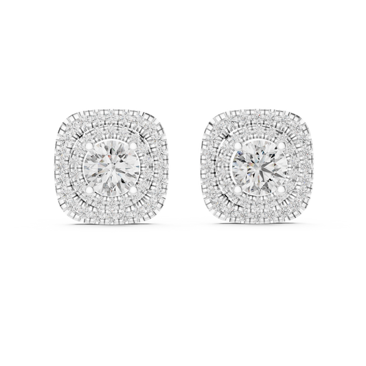 Cushion-Shaped Halo Lab-Grown Diamond Stud Earrings | Silver 935, 14K & 18K Gold