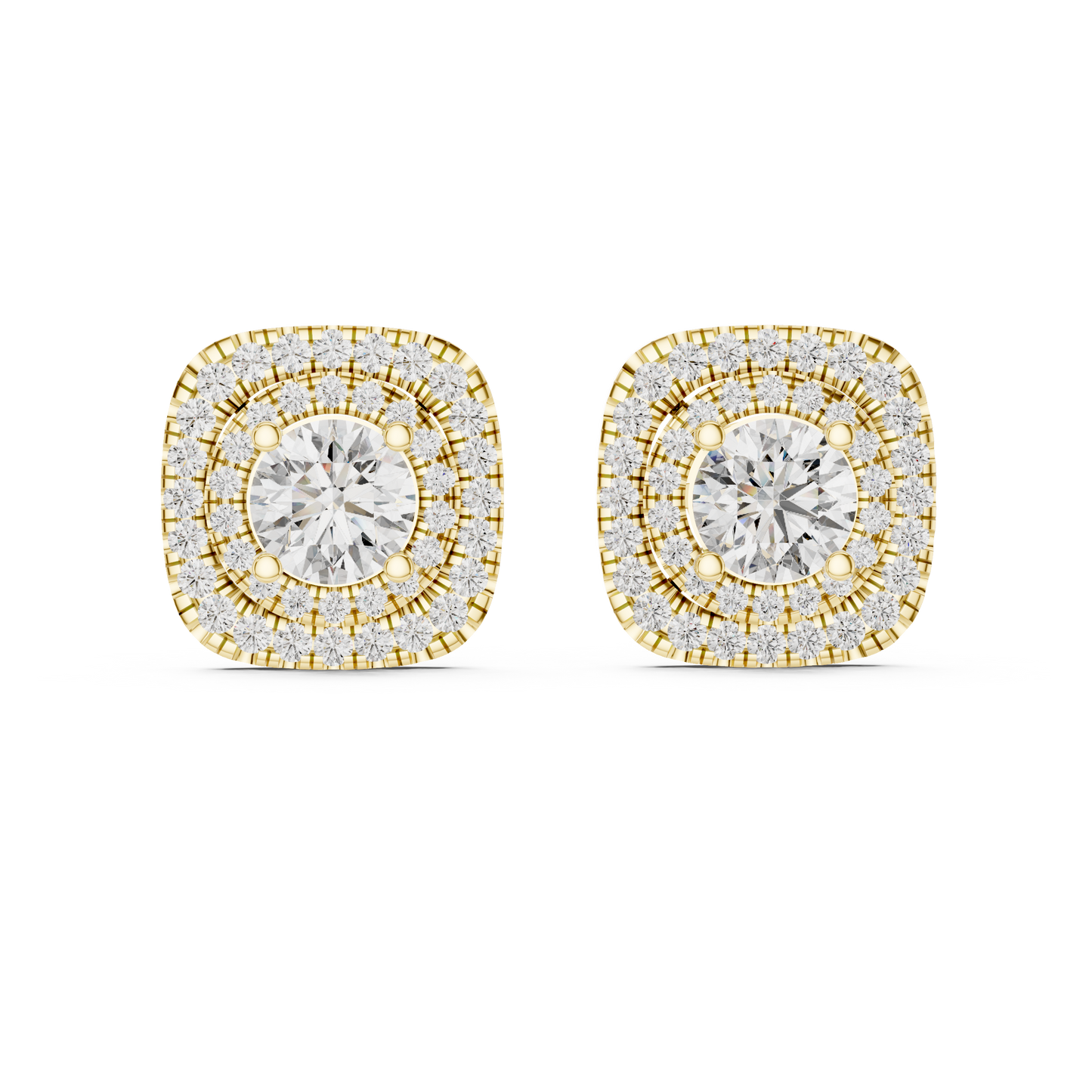 Cushion-Shaped Halo Lab-Grown Diamond Stud Earrings | Silver 935, 14K & 18K Gold