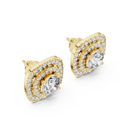 Cushion-Shaped Halo Lab-Grown Diamond Stud Earrings | Silver 935, 14K & 18K Gold