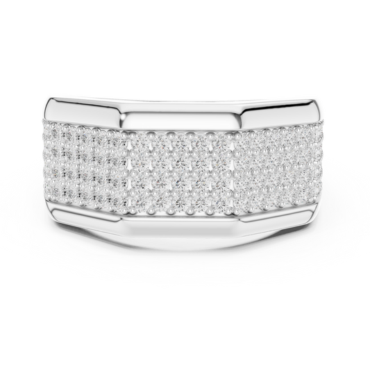 Lab-grown diamond rectangular wedding band in 935 silver

Modern white gold geometric diamond band

Contemporary women’s or men’s wedding ring with rectangular diamond design
