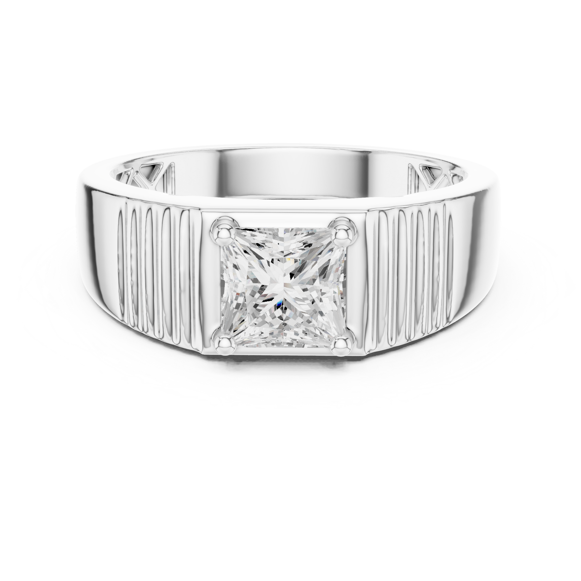 Men’s solitaire ring with princess-cut diamond in 935 silver

Modern white gold men’s ring featuring princess-cut center diamond

Everyday men’s diamond ring with bold solitaire design