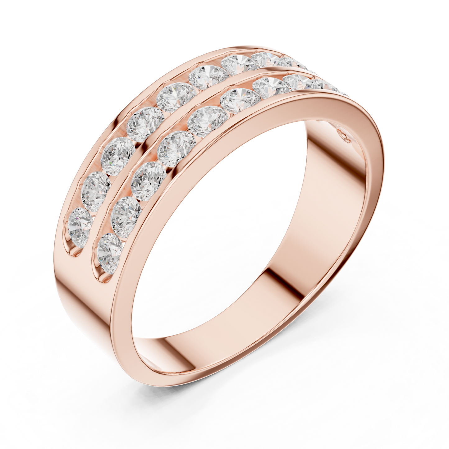 Two-Row Channel Diamond Ring | Double Band Diamond Design