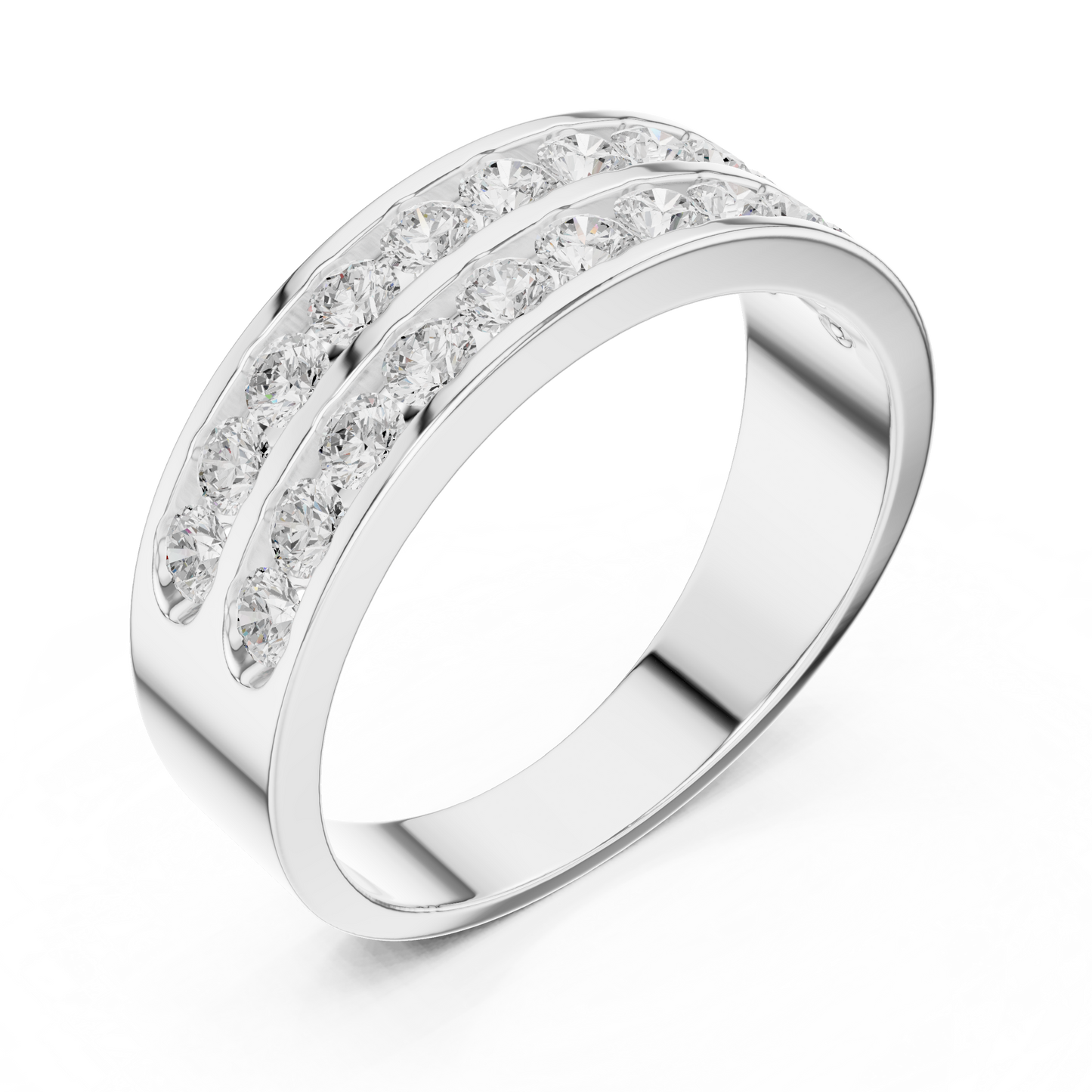 Two-Row Channel Diamond Ring | Double Band Diamond Design