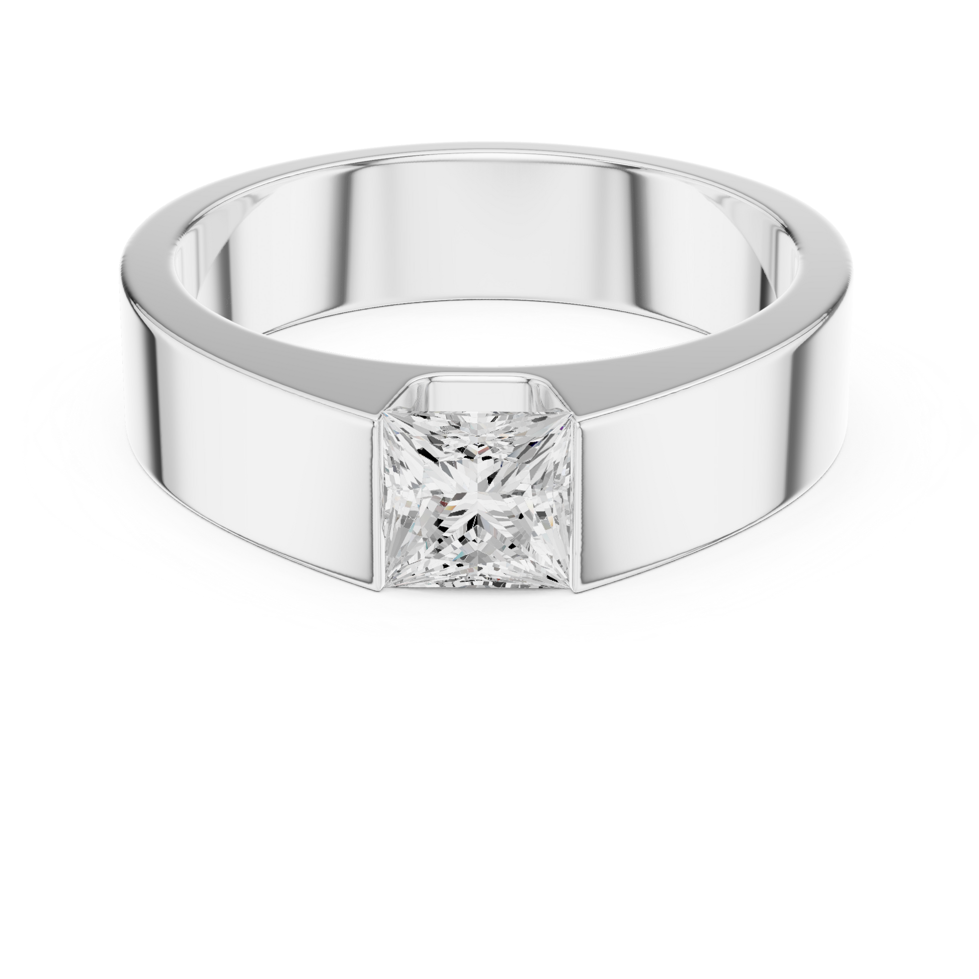 Princess-cut bar set diamond ring in 935 silver

Modern white gold ring featuring princess-cut diamond in bar setting

Contemporary women’s diamond ring with sleek bar-set princess cut stone