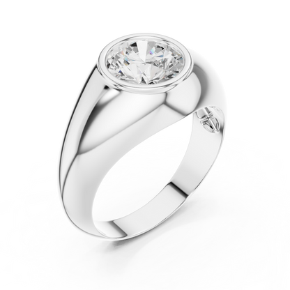 Men’s Bezel-Set Diamond Engagement Ring | Round Brilliant Center