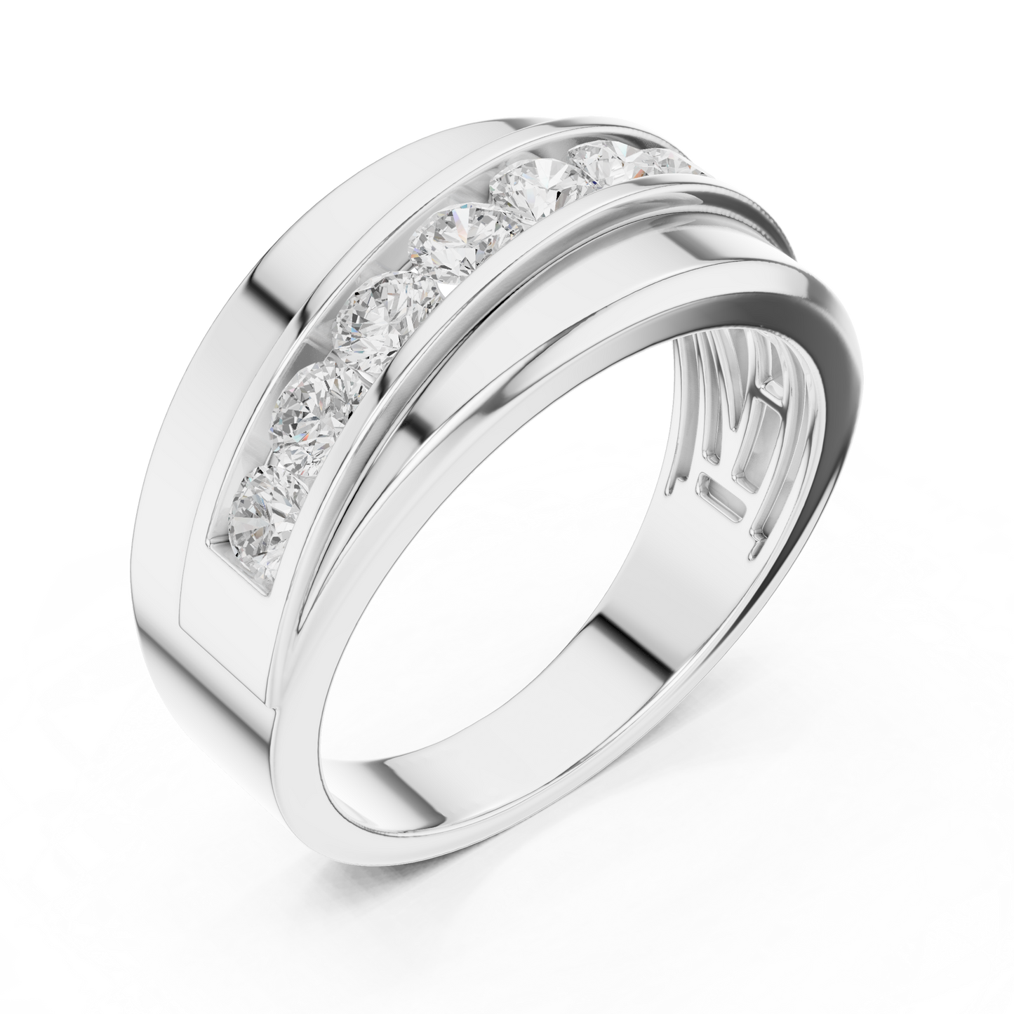 Men’s Broad Band Diamond Ring | Seven-Stone Wedding Band