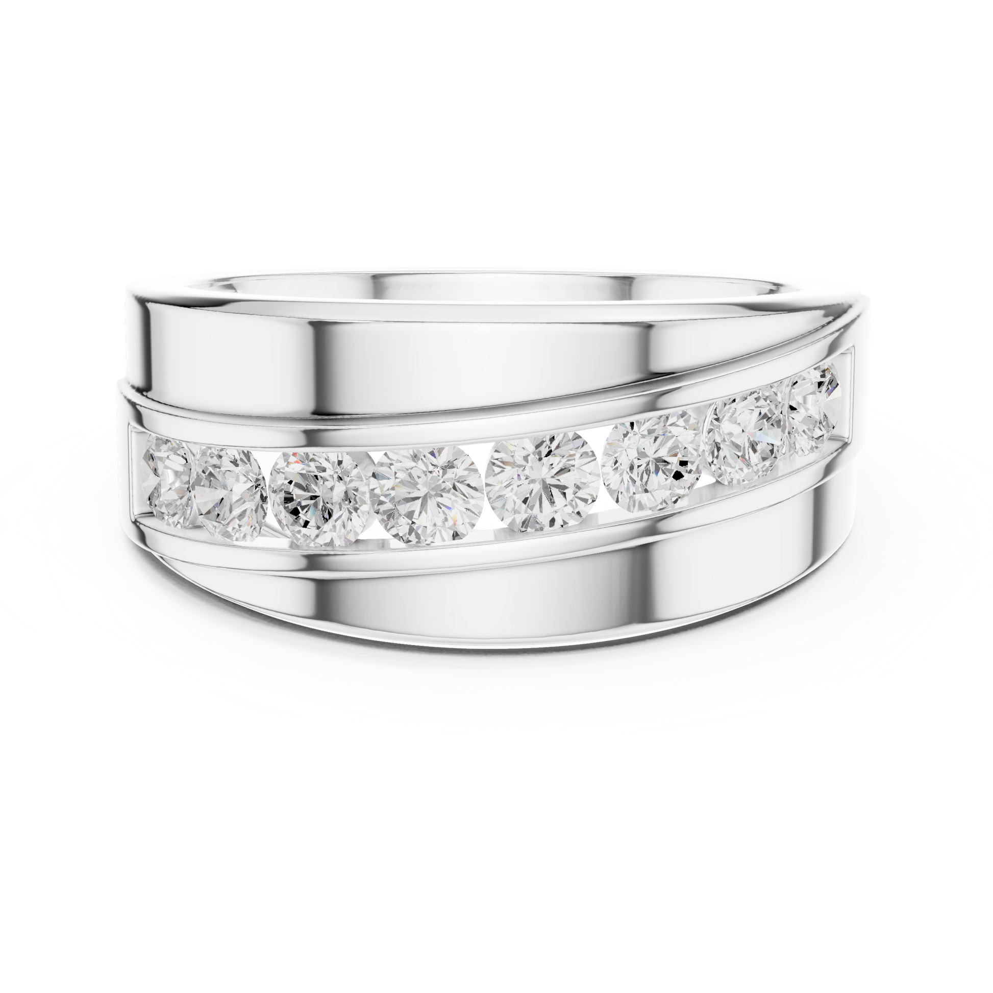 Men’s broad band diamond ring with seven stones in 935 silver

Bold men’s white gold wedding band featuring seven diamonds

Masculine men’s diamond band with wide design and multiple stones