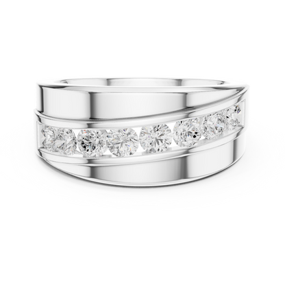 Men’s broad band diamond ring with seven stones in 935 silver

Bold men’s white gold wedding band featuring seven diamonds

Masculine men’s diamond band with wide design and multiple stones
