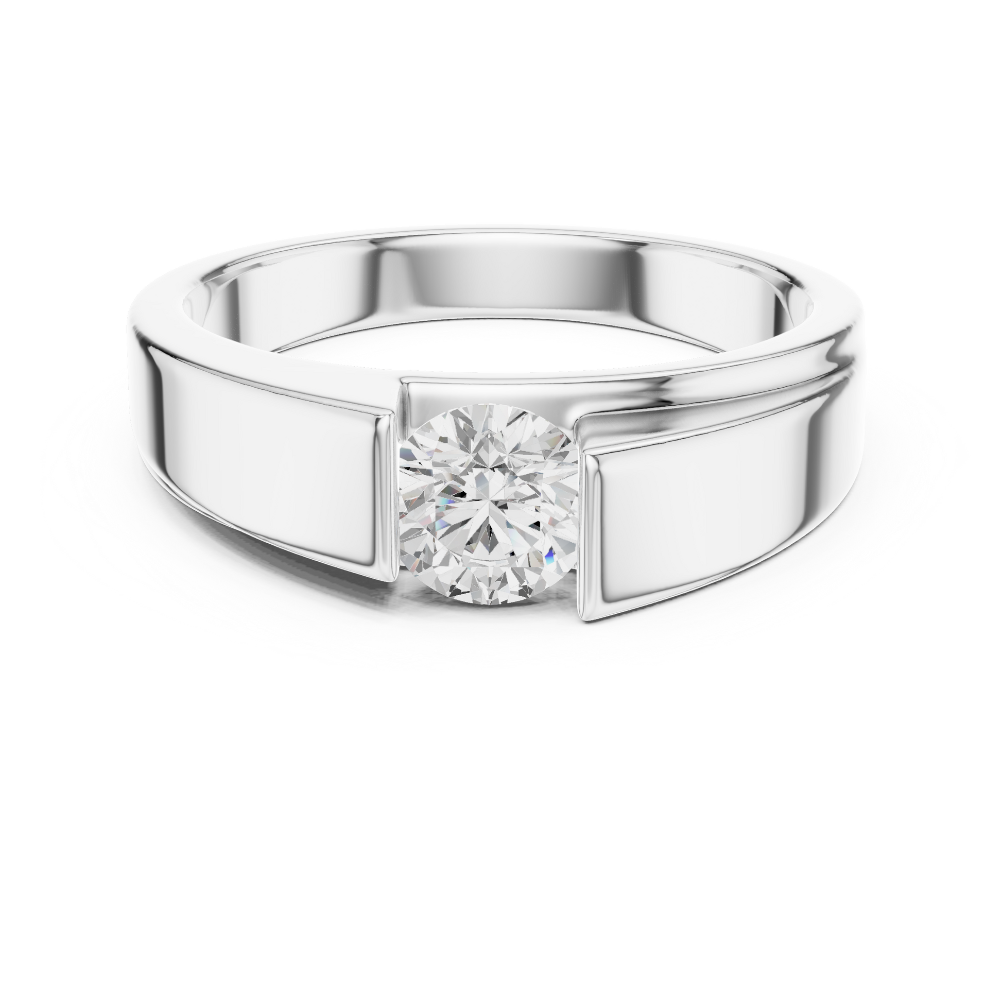Men’s solitaire diamond ring in 935 silver

Classic men’s white gold ring with single diamond

Modern men’s diamond ring featuring solitaire center stone