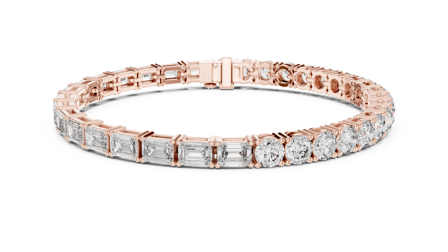 Alternating Emerald & Round Diamond Tennis Bracelet | Mixed-Cut Elegance