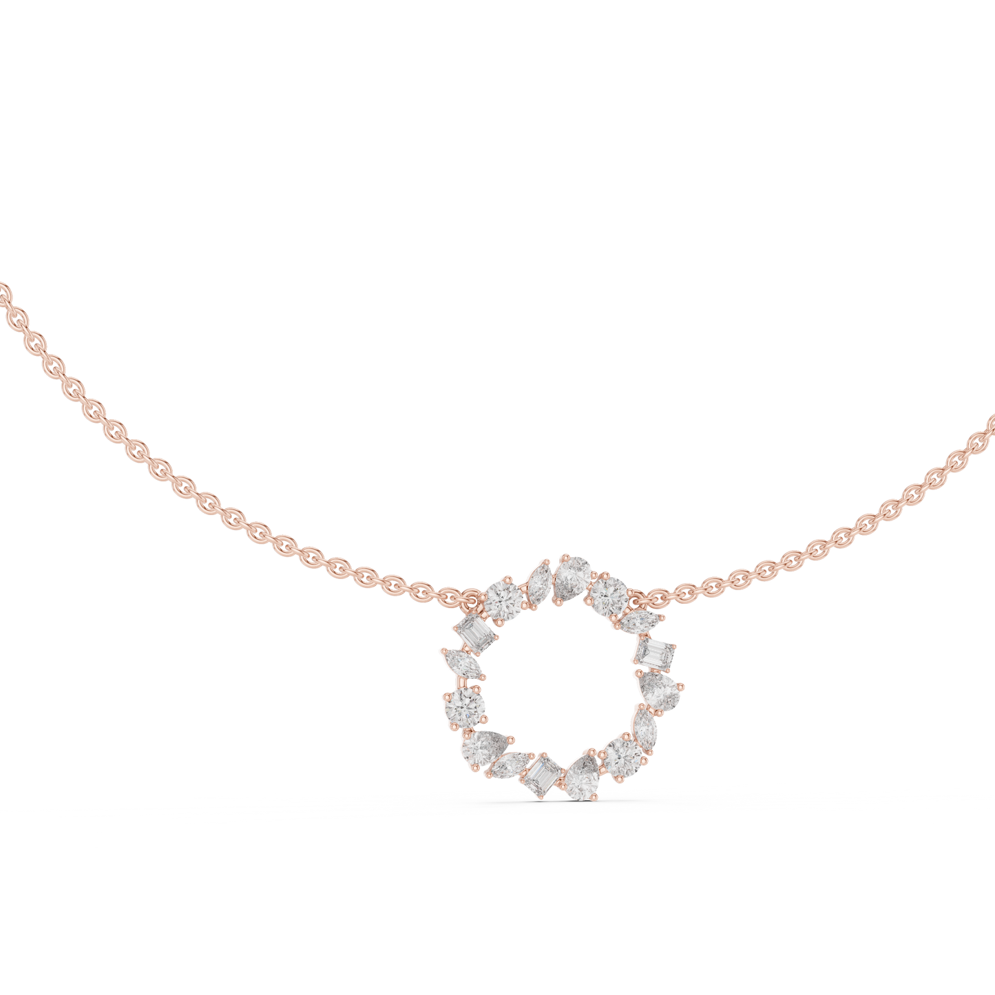 Fancy Mix Diamond Circle Pendant Necklace | Elegant Sparkle