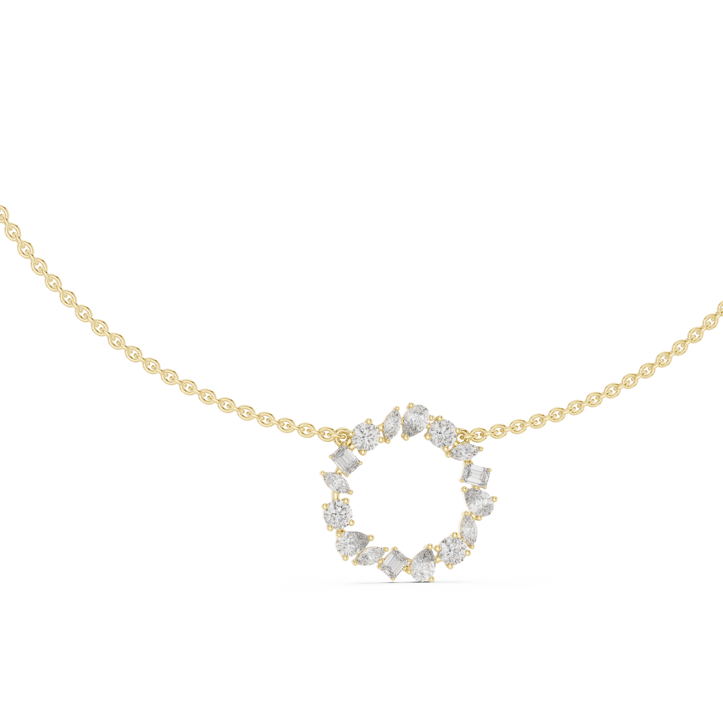Fancy Mix Diamond Circle Pendant Necklace | Elegant Sparkle
