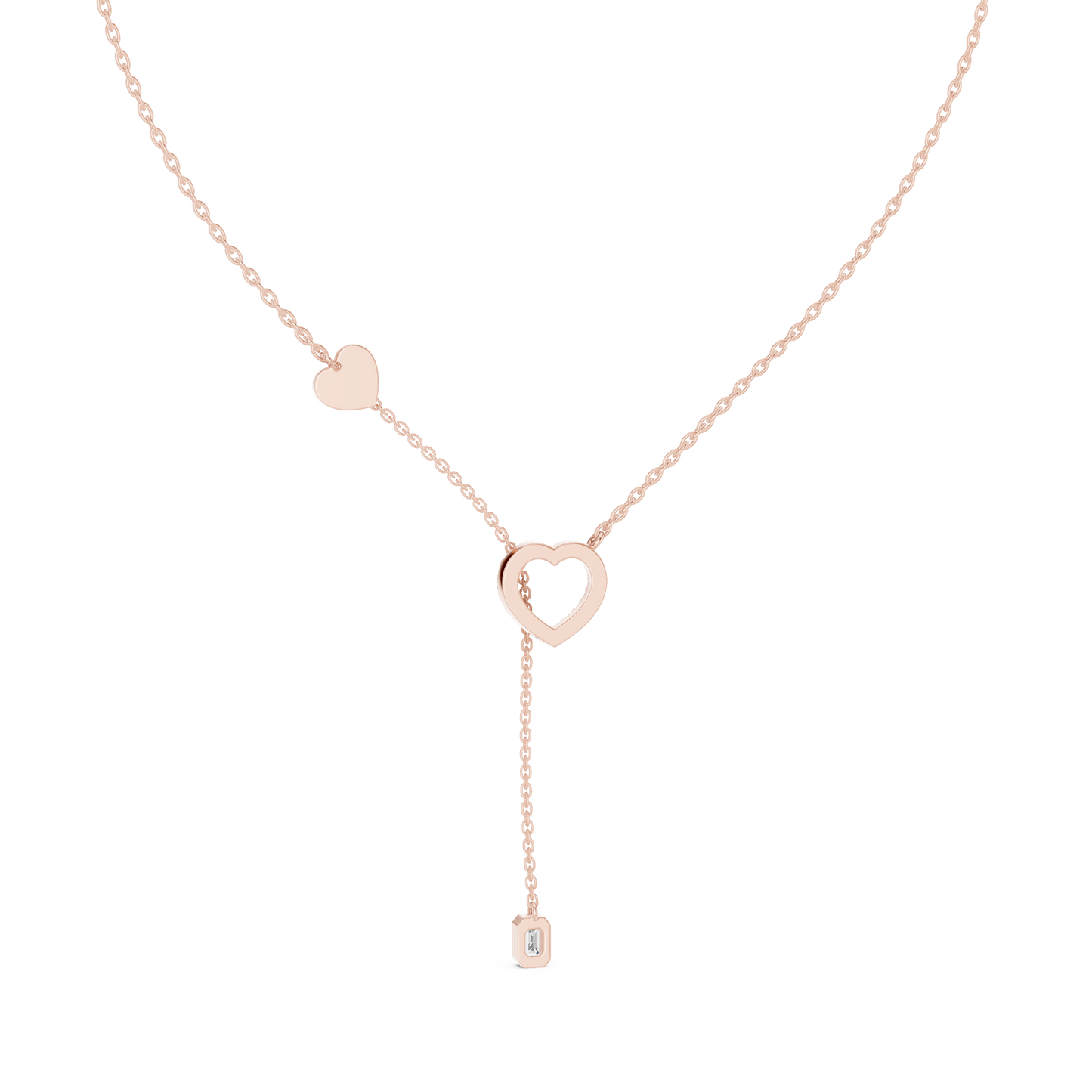 Diamond Tilted Double Heart 'Y' Necklace | Elegant Romance Jewelry