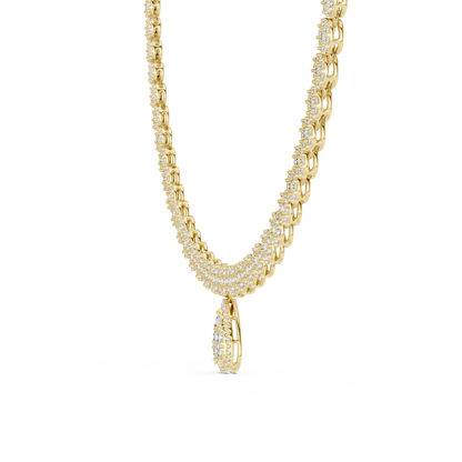 Round Diamond Necklace with Pear-Shaped Diamond Centerpiece | Elegant Luxury Necklace