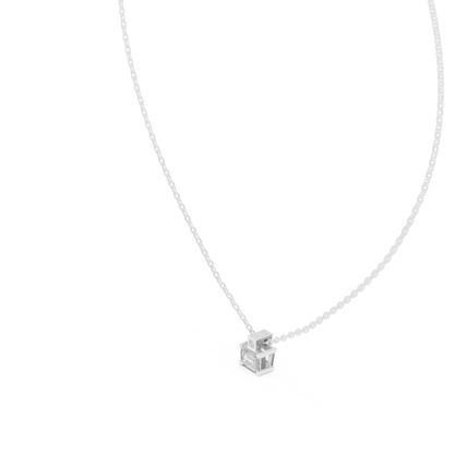 Emerald-cut lab-grown diamond pendant necklace

Emerald diamond solitaire pendant in white gold

Minimal emerald diamond pendant close-up