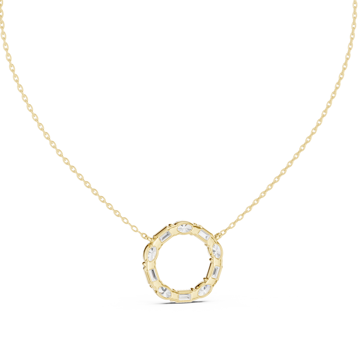 Oval & Emerald Diamond Circle Pendant Necklace | Lab-Grown Diamond