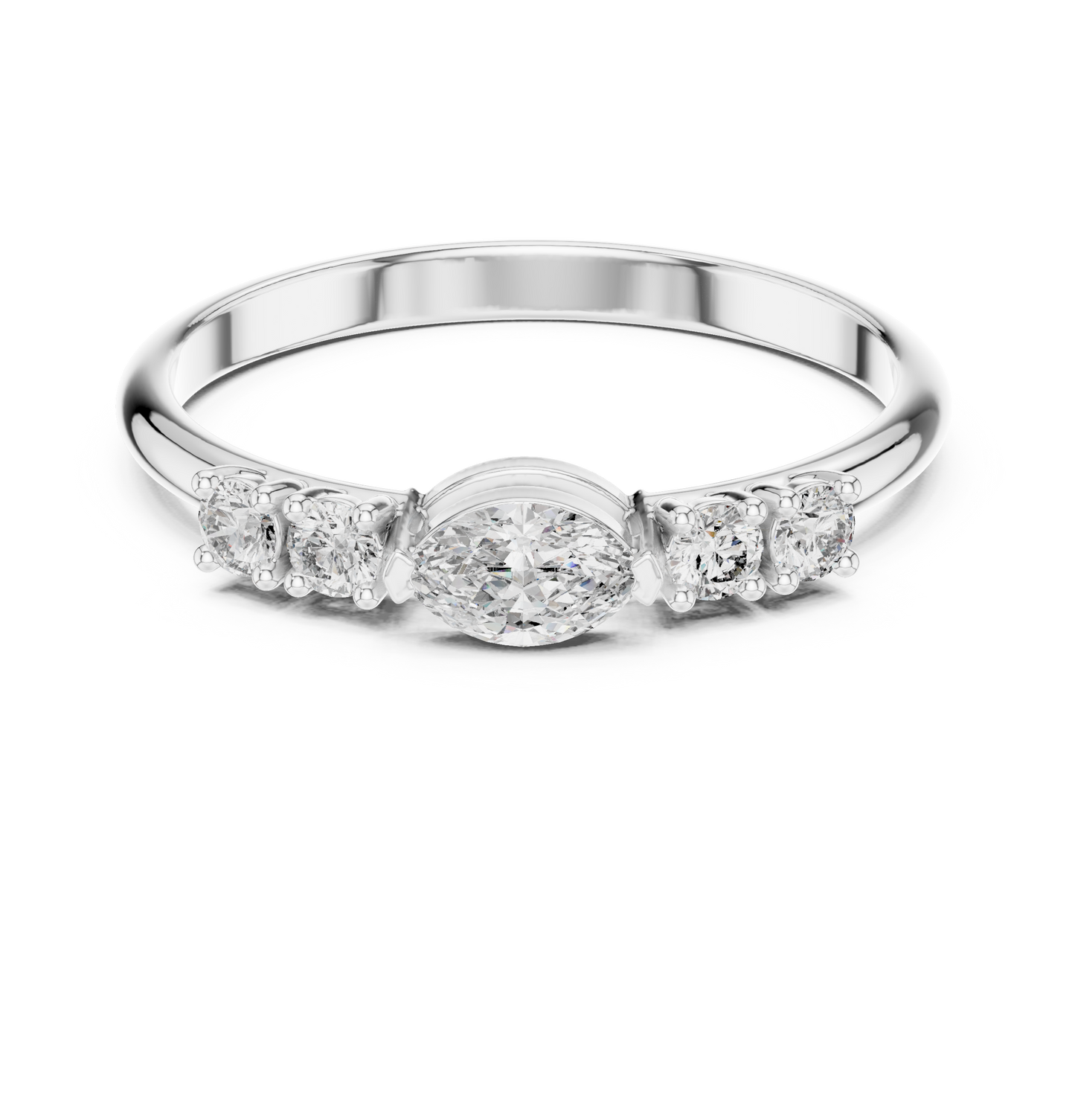 Vertical oval-cut diamond ring in 935 silver

Elegant white gold ring with vertically set oval diamond

Modern women’s engagement ring featuring vertical oval center diamond