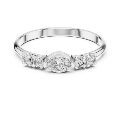 Vertical oval-cut diamond ring in 935 silver

Elegant white gold ring with vertically set oval diamond

Modern women’s engagement ring featuring vertical oval center diamond