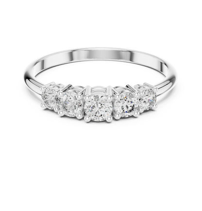 Five-stone lab-grown diamond ring in white gold

Elegant white gold anniversary ring with five sparkling diamonds

Modern women’s five-stone diamond ring for engagement or special occasions