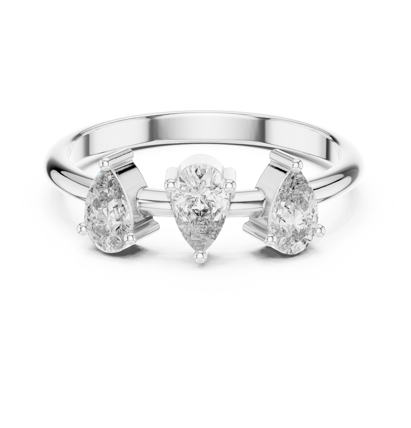 Three-stone pear-cut lab-grown diamond ring in 935 silver

Elegant pear-cut diamond ring in white gold

Modern women’s three-stone pear diamond ring
