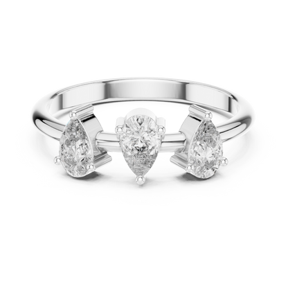 Three-stone pear-cut lab-grown diamond ring in 935 silver

Elegant pear-cut diamond ring in white gold

Modern women’s three-stone pear diamond ring