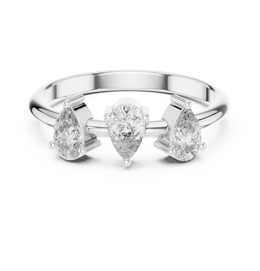 Three-stone pear-cut lab-grown diamond ring in 935 silver

Elegant pear-cut diamond ring in white gold

Modern women’s three-stone pear diamond ring