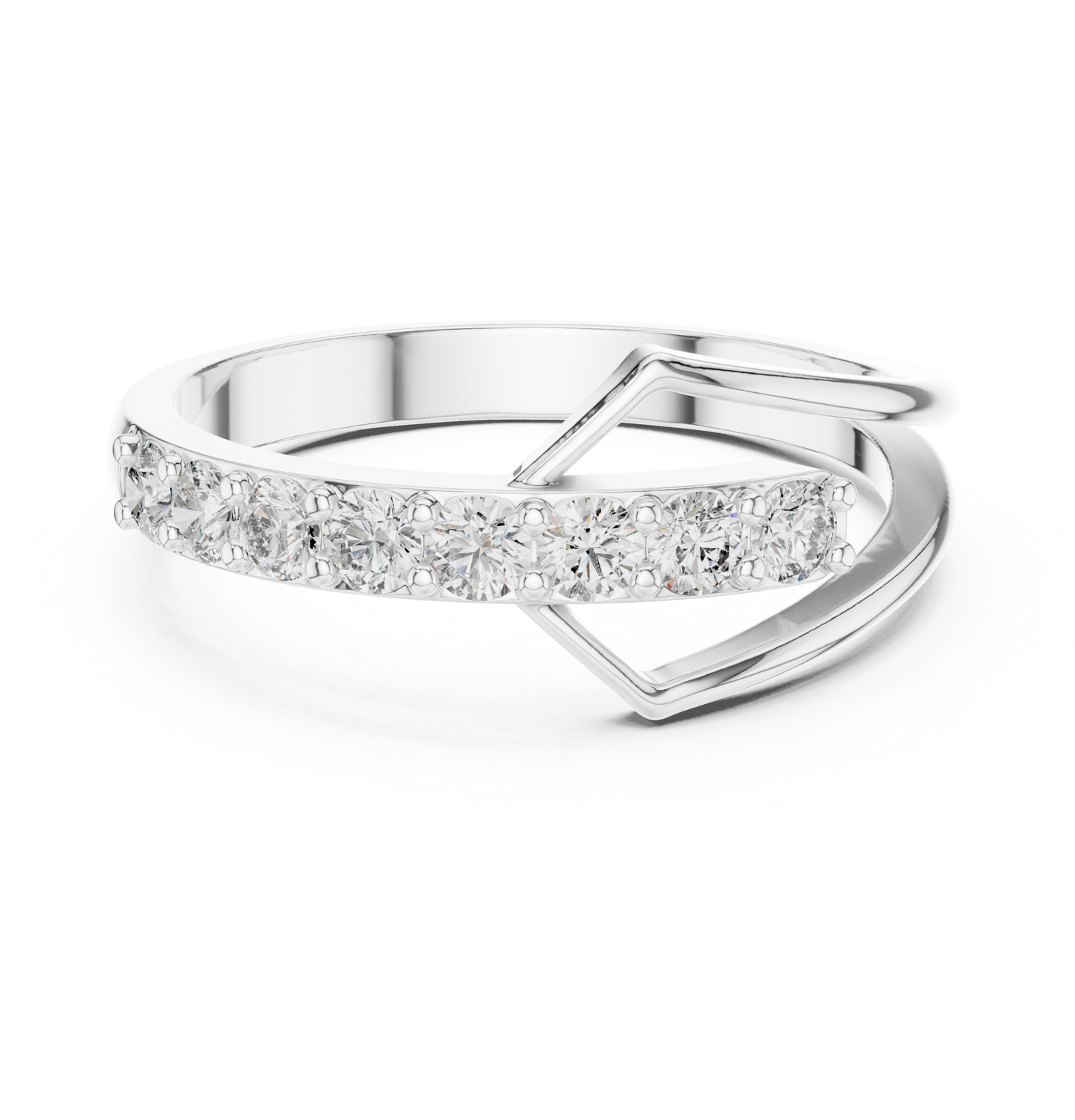 Ribbon-shaped diamond wedding band in 935 silver

Elegant contoured diamond band in white gold

Modern bridal ring with flowing ribbon design and sparkling diamonds