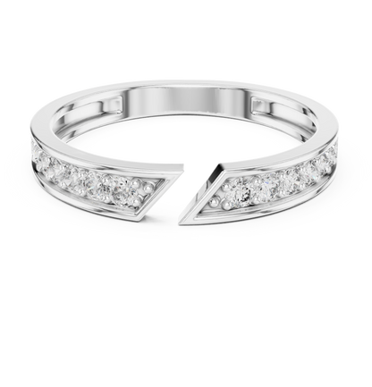 Diamond open-cuff ring with channel-set round diamonds in 935 silver

Elegant white gold open-cuff wedding band with round diamonds

Modern bridal or statement ring featuring channel-set diamonds