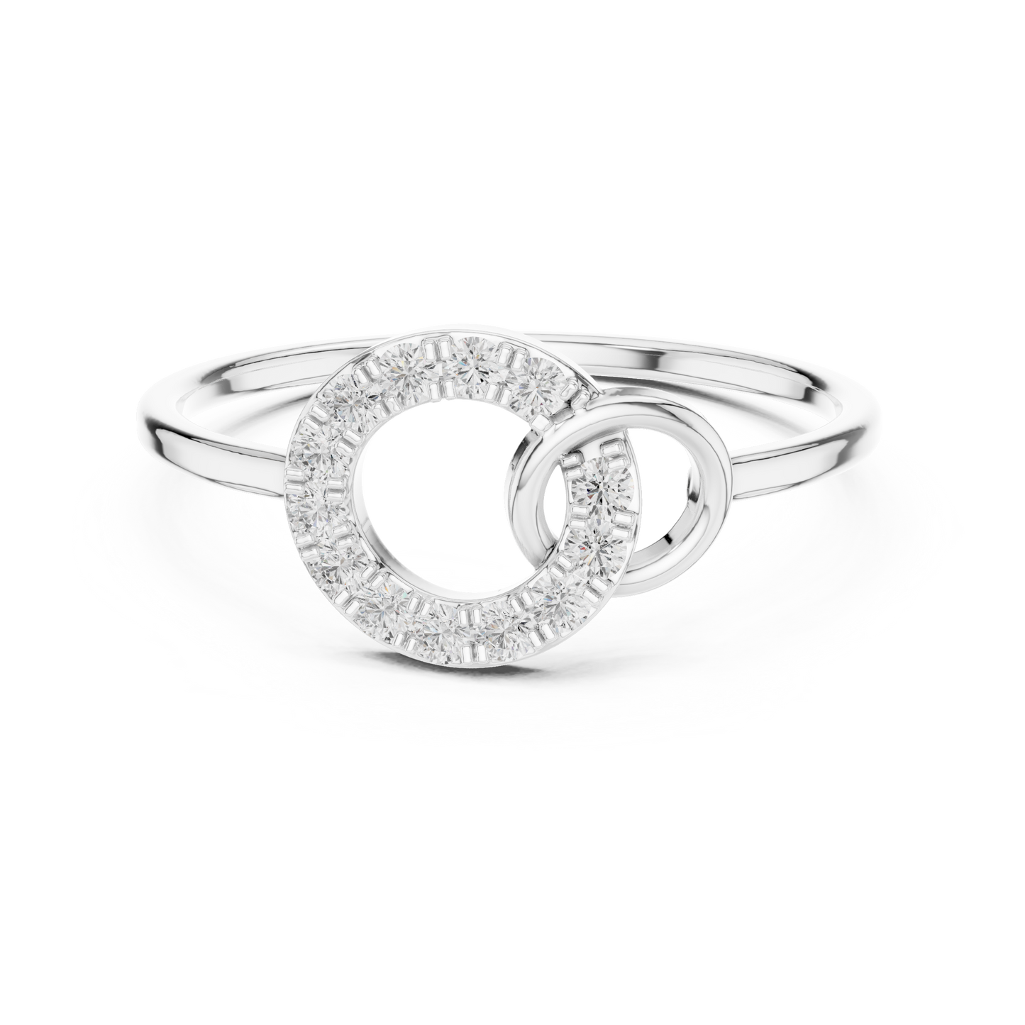 Eternal Bond diamond ring with two interlocking circles crafted in silver and gold
