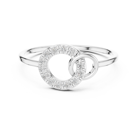 Eternal Bond diamond ring with two interlocking circles crafted in silver and gold

