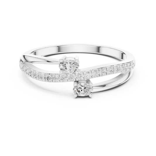 Hyperbola diamond ring featuring a modern curved sculptural design with sparkling diamonds