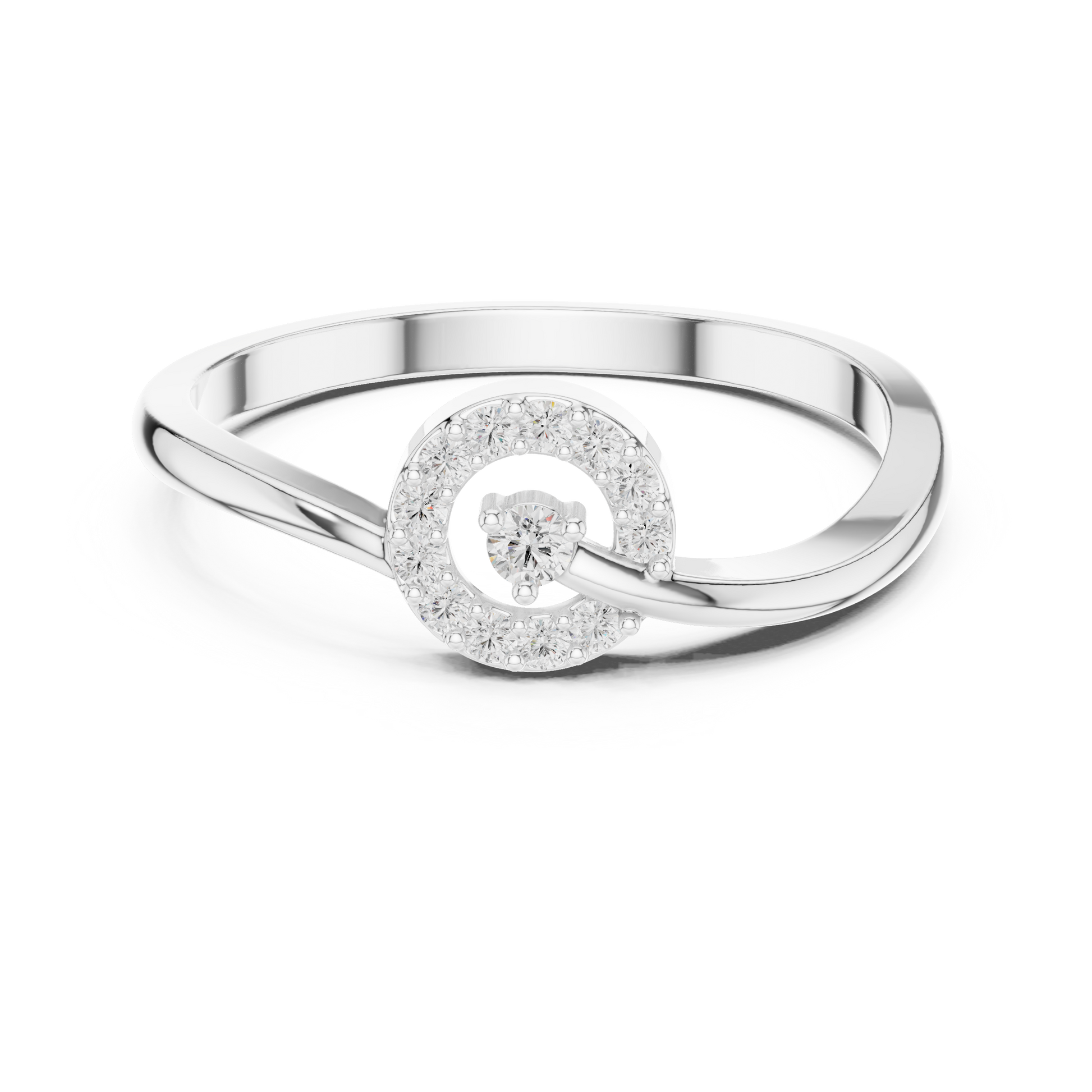 Halo diamond ring in 935 silver featuring a sparkling center stone

Elegant white gold halo ring with round brilliant diamonds

Modern women’s engagement ring with halo diamond design