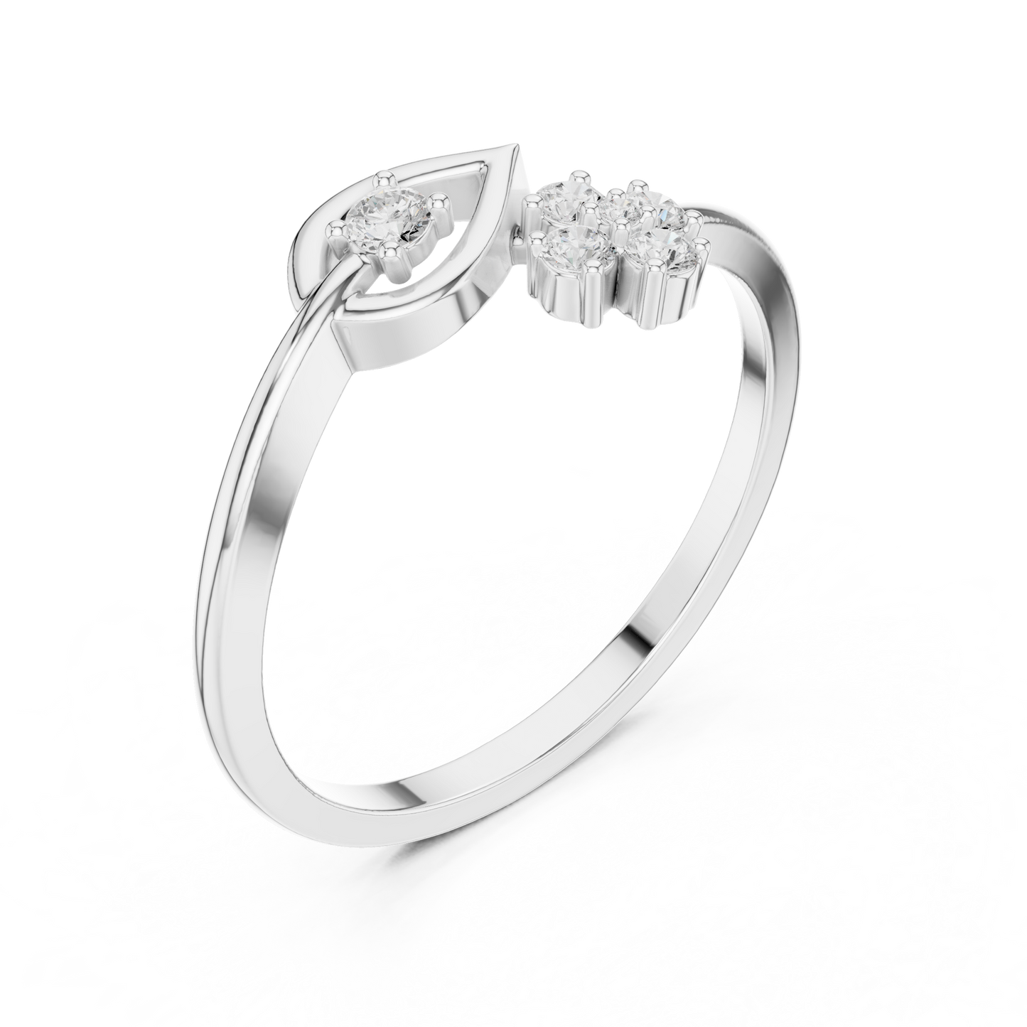 Floral Bypass Diamond Ring | White Gold or Silver