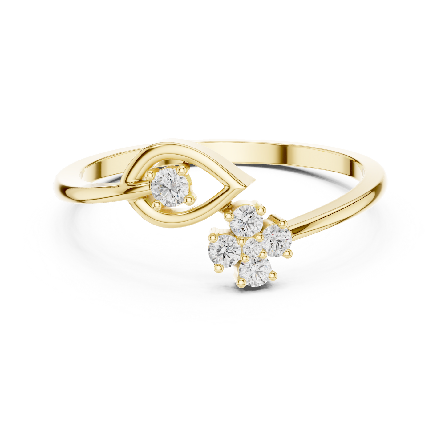 Floral Bypass Diamond Ring | White Gold or Silver
