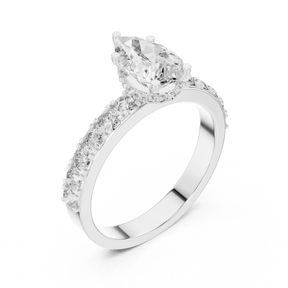 Pear-Shaped Diamond Ring | Cascading Round Brilliant Side Diamonds