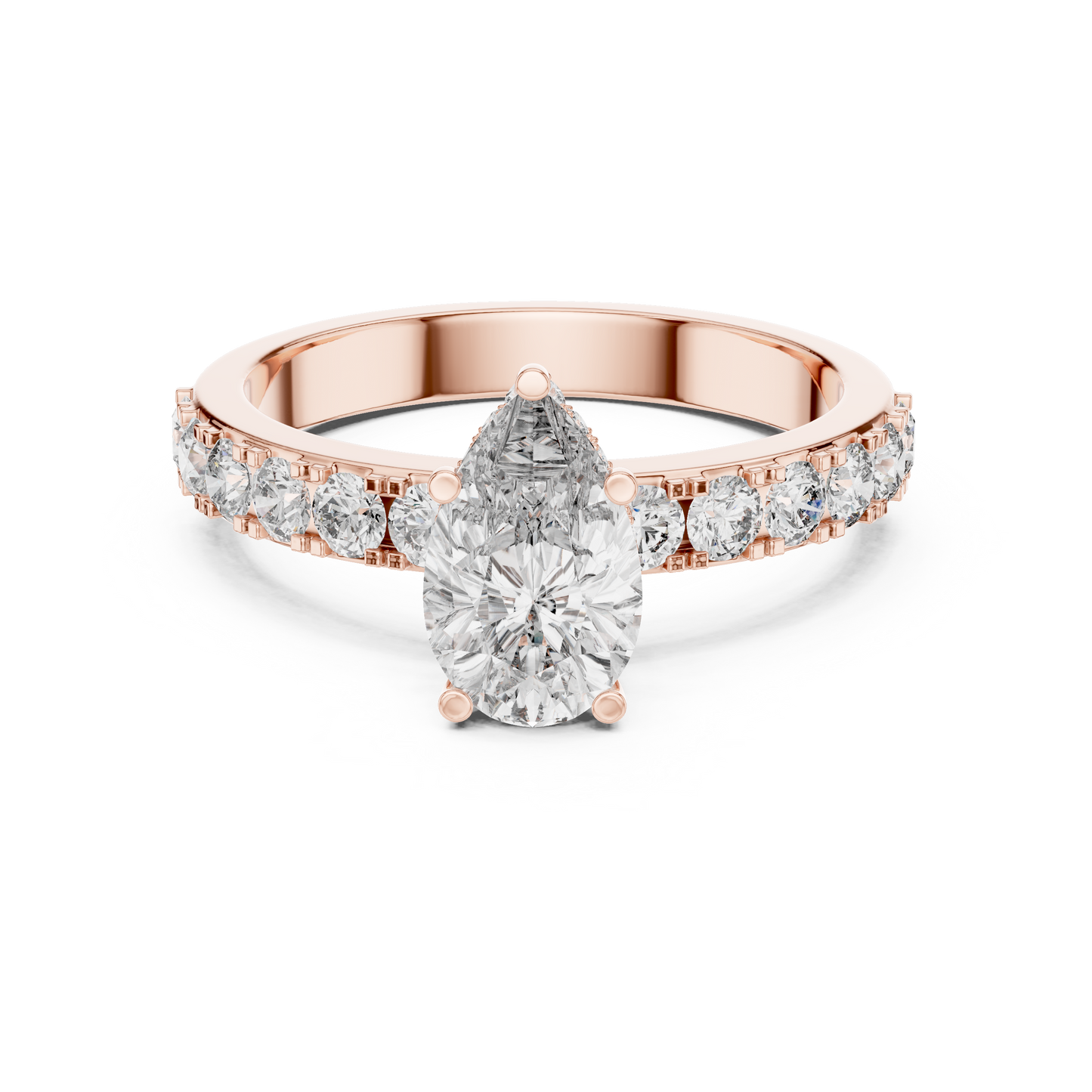 Pear-Shaped Diamond Ring | Cascading Round Brilliant Side Diamonds